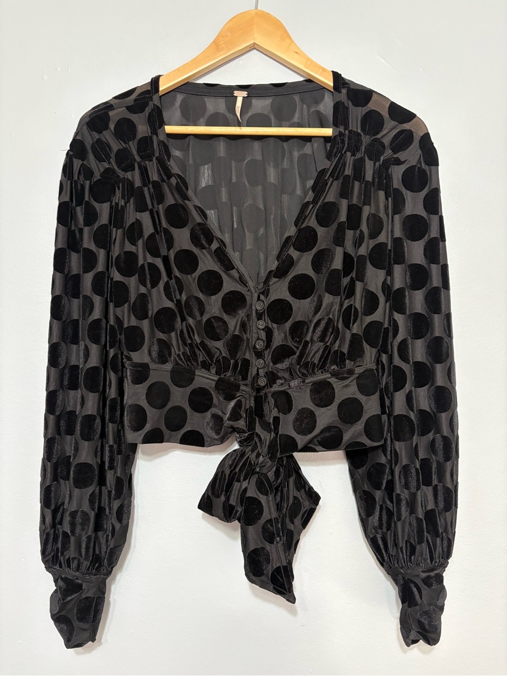 Free People Black Dottie Burnout Velvet Sheer Blouse size M - Picture 2 of 5